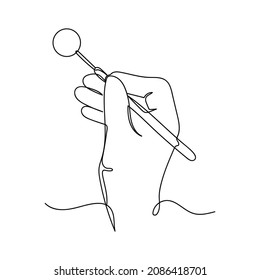 Vector abstract continuous one single simple line drawing icon of dentist hand in silhouette sketch.