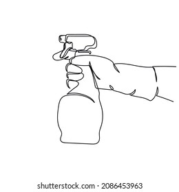 Vector abstract continuous one single simple line drawing icon of hand holding bottle of washing liquid in silhouette sketch.