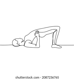 Vector abstract continuous one single simple line drawing icon of charming yoga instructor woman shows pose in silhouette sketch.