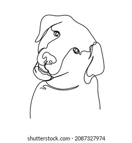 Vector abstract continuous one single simple line drawing icon of head dog in silhouette sketch.
