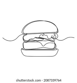 Vector abstract continuous one single simple line drawing icon of burger in silhouette sketch.