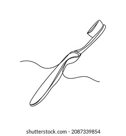 Vector abstract continuous one single simple line drawing icon of toothbrush in silhouette sketch on white background.