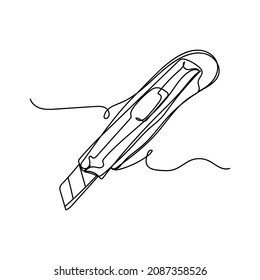 Vector abstract continuous one single simple line drawing icon of paper cutter in silhouette sketch on white background.