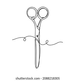 Vector abstract continuous one single simple line drawing icon of scissors in silhouette sketch on white background.