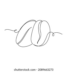 Vector abstract continuous one single simple line drawing icon of coffee beans in silhouette sketch on white background.