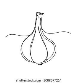 Vector abstract continuous one single simple line drawing icon of young garlic in silhouette sketch on white background.