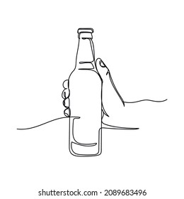 Vector abstract continuous one single simple line drawing icon of hand holding a beer bottle in silhouette sketch.