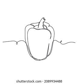 Vector abstract continuous one single simple line drawing icon of bell pepper in silhouette sketch.