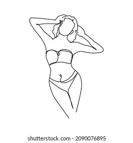 Vector abstract continuous one single simple line drawing icon of beautiful pretty woman in silhouette sketch.