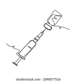 Vector abstract continuous one single simple line drawing icon of vaccine in silhouette sketch.