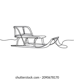 Vector abstract continuous one single simple line drawing icon of sleigh sled in silhouette sketch.