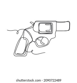 Vector abstract continuous one single simple line drawing icon of revolver in silhouette sketch.