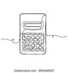 Vector abstract continuous one single simple line drawing icon of calculator in silhouette sketch.