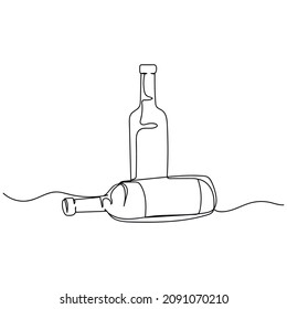 Vector abstract continuous one single simple line drawing icon of bottles of wine in silhouette sketch.