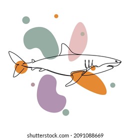 Vector abstract continuous one single simple line drawing icon of shark in silhouette sketch.