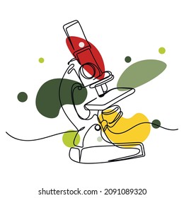 Vector abstract continuous one single simple line drawing icon of microscope in silhouette sketch.