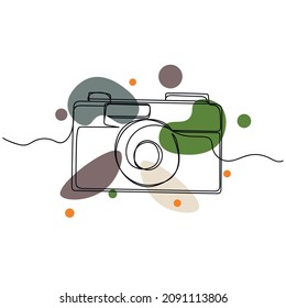 Vector abstract continuous one single simple line drawing icon of photo camera in silhouette sketch.