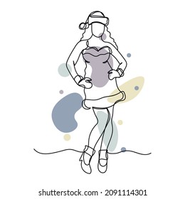 Vector abstract continuous one single simple line drawing icon of beautiful santa claus woman in silhouette sketch.