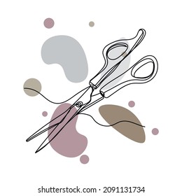 Vector abstract continuous one single simple line drawing icon of hairdressing scissors in silhouette sketch.