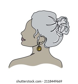 Vector abstract continuous one single simple line drawing icon of beautiful woman stylish in silhouette sketch.