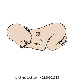 Vector abstract continuous one single simple line drawing icon of newborn child in silhouette sketch.