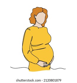 Vector abstract continuous one single simple line drawing icon of pregnant woman in silhouette sketch.