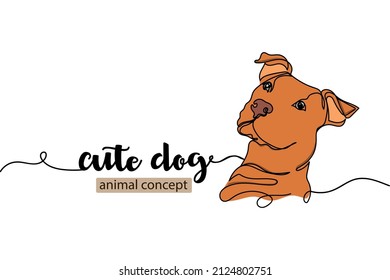 Vector abstract continuous one single simple line drawing icon of   cute dog face animal concept in silhouette sketch. Perfect for greeting cards