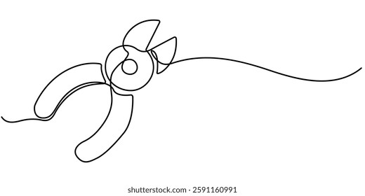 Vector abstract continuous one single simple line drawing icon of cutting plier in silhouette sketch, line art pliers vector illustration. line art, one continuous line, gardening Pruning Shears.