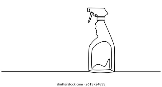 Vector abstract continuous one single simple line drawing icon of bottle with cleaning liquid in silhouette sketch, plastic spray bottle continuous one line drawing, An empty plastic detergent bottle.