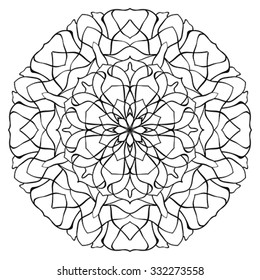 Vector, abstract, contour mandala on a white background. Round decorative design element. Sketch of tattoo.