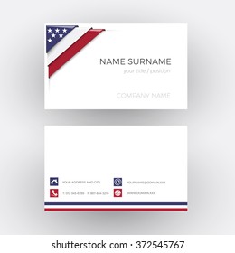 Vector Abstract Corner With American Flag. Business Card