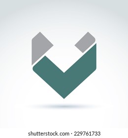 Vector abstract corporate design element. Geometric symbol, infographics icon, checkmark isolated on white background.