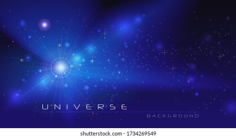 Vector abstract of cosmos. Illustration night sky, Cosmic Galaxy background with nebula, stardust and bright, light shining stars. Dark blue color of universe background for your design.