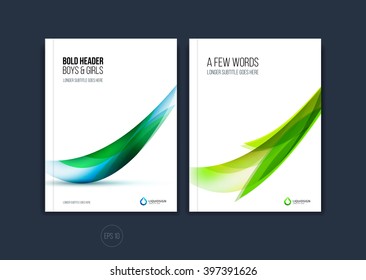 Diseño abstracto de la cubierta del Vector, diseño de la Plantilla del folleto del negocio, informe, revista o folleto en A4 con las ondas borrosas dinámicas azules verdes, las líneas suaves y las Formas lisas con la naturaleza y el concepto de la ecología.
