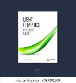 Vector abstract cover design, business brochure template layout, report, magazine or booklet in A4 with green dynamic blurred waves, soft lines and smooth shapes with nature and ecology concept.