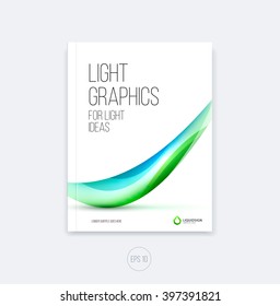 Vector abstract cover design, business brochure template layout, report, magazine or booklet in A4 with green blue dynamic blurred waves, soft lines and smooth shapes with nature and ecology concept.
