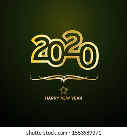 Vector Abstract cover Golden text 2020 on green background