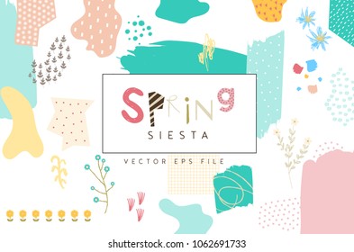 Vector Abstract Covers Templates, Graphic Poster with Pastel Trendy Patterns, Spring Colors, Organic Stroke Hipster Backgrounds, Brochures, Album Covers and Banners