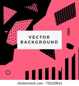 Vector Abstract Covers Templates, Graphic Poster with Memphis Pattern Elements, Pink Geometric Hipster Backgrounds, Brochures, Collage Album Covers and Banners, Bauhaus Style Patterns