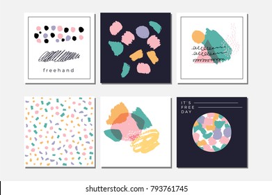 Vector Abstract Covers Templates, Graphic Poster with Pastel Patterns, Trendy Hipster Backgrounds, Brochures, Album Covers and Banners, Freehand Style Patterns