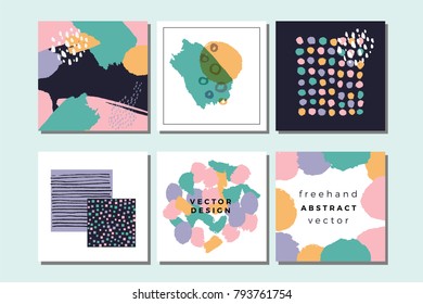 Vector Abstract Covers Templates, Graphic Poster with Pastel Patterns, Trendy Hipster Backgrounds, Brochures, Album Covers and Banners, Freehand Style Patterns