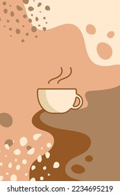 Vector abstract creative background with copy space for text and Coffee linear Icon. Design template for social medi stories for Coffee shop.