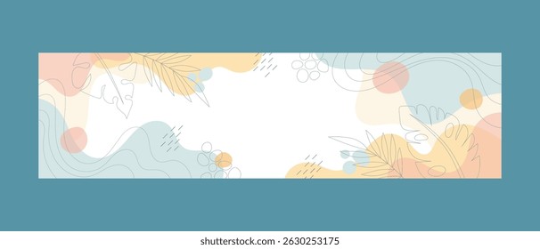Vector abstract creative background organic shapes and leaves with trendy style. Banner design template for social media and websites with blank text.