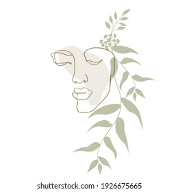 Vector of abstract creative backgrounds in minimalistic trendy style with woman face portrait in one line, design templates for social media stories and bloggers, simple stylish logo for beauty salons