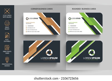 Vector abstract creative business cards (set template). Personal business card with company logo. Black and green colors. Clean flat design. Vector illustration. Business card mockup