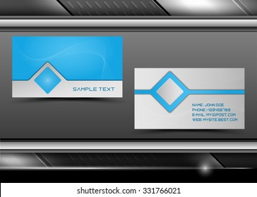 Vector abstract creative business cards, geometrical shape square, blue and grey colors (set template) 
