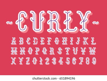 Vector of abstract curly font and alphabet