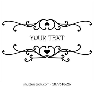 Vector abstract curly frame element with hearts, swirl, curl, divider.
