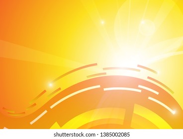 Vector Abstract curve and squares on orange background