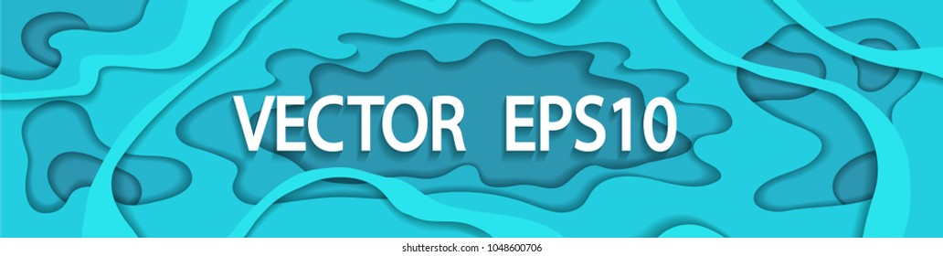 Vector abstract cut out paper blue long banner head of web site place for title template for your design